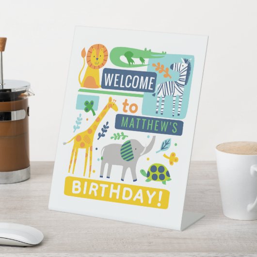 Bright Zoo Jungle Animals Birthday Pedestal Sign 台座サイン (インサイチュ)