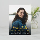 Brightest Future金ゴールドスクリプトの卒業写真 箔招待状 (立ち正面)