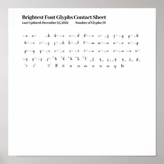 Brightest Script フォントグリフ連絡シート ポスター (正面)