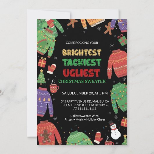 Brightest Tacky Ugly Sweater Christmas Party 招待状 (正面)