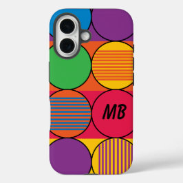 Brightly Colored Circles and Stripes and Initials iPhone 16ケース