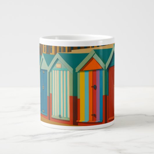 Brighton Beach Huts – Colourful Seaside Print ジャンボコーヒーマグカップ (正面)