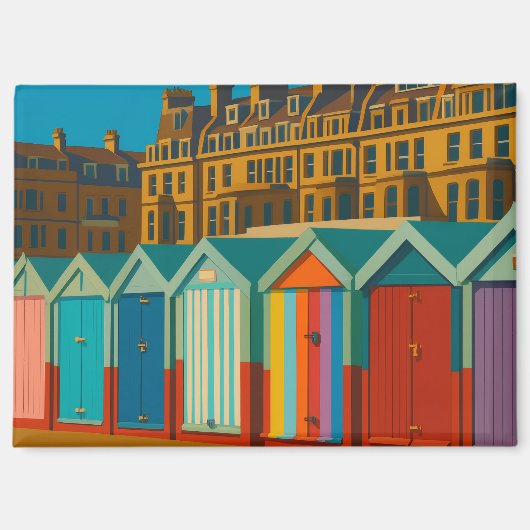 Brighton Beach Huts – Colourful Seaside Print マグネット (正面)
