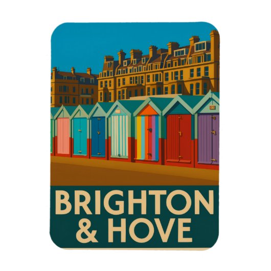 Brighton Beach Huts – Colourful Seaside Print マグネット (縦)