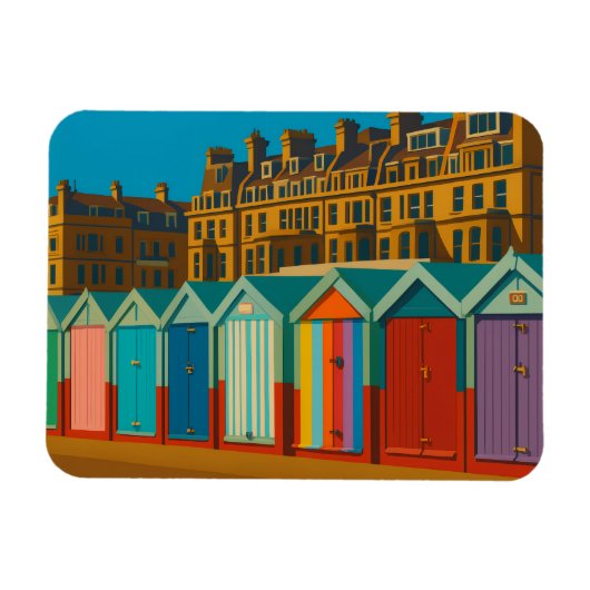 Brighton Beach Huts – Colourful Seaside Print マグネット (横)