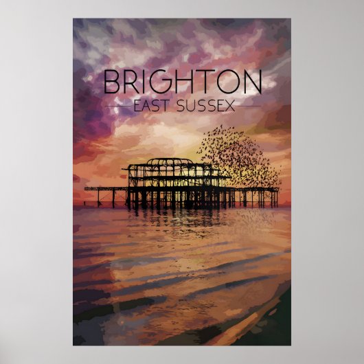 Brighton Beach West Pier Sunset Travel Poster ポスター (正面)