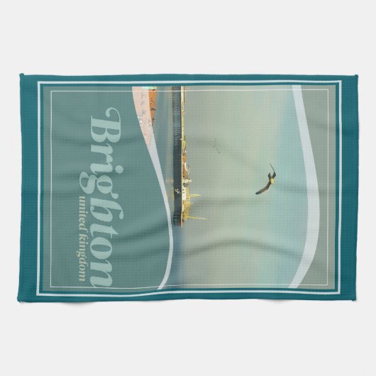 Brighton Pier Seagull Postcard キッチンタオル (横)