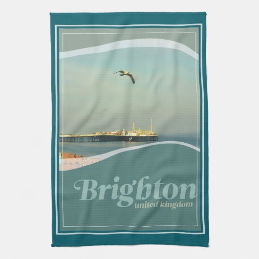 Brighton Pier Seagull Postcard キッチンタオル (縦)