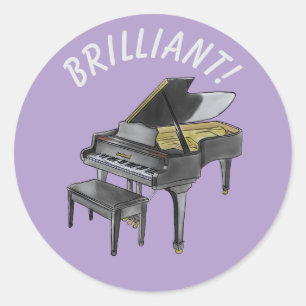 "Brilliant!" グランドピアノ 上品な水彩画 ラウンドシール