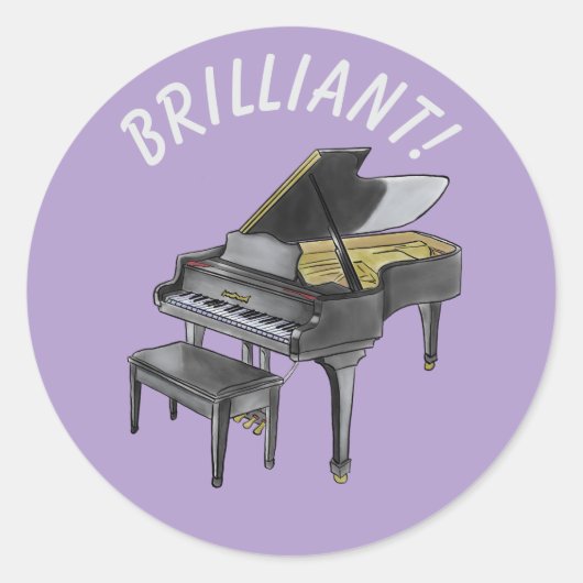 "Brilliant!" グランドピアノ 上品な水彩画 ラウンドシール (正面)
