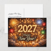 Brilliant Golden Fireworks Happy New Year 2027 シーズンポストカード (正面/裏面)