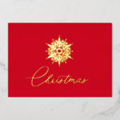 Brilliant Red Solitaire Snow Foil Holiday Card 箔シーズンカード (正面)
