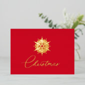 Brilliant Red Solitaire Snow Foil Holiday Card 箔シーズンカード (立ち正面)