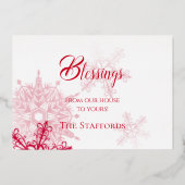 Brilliant Red Solitaire Snow Foil Holiday Card 箔シーズンカード (裏面)
