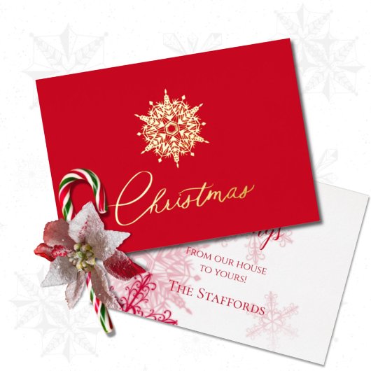 Brilliant Red Solitaire Snow Foil Holiday Card 箔シーズンカード