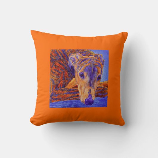 Brindleグレイハウンドの枕- "エース" クッション (正面)