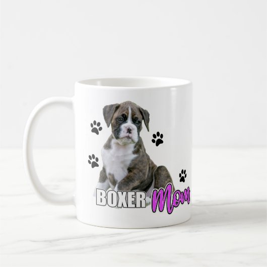 Brindleボクサーの子犬-白いボクサー犬 コーヒーマグカップ (左)