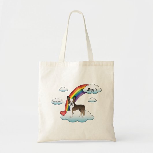 Brindle And White Boston Terrier Rainbow Memorial トートバッグ (正面)