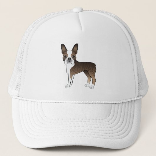 Brindle Boston Terrier Cartoon Dog Illustration キャップ (正面)