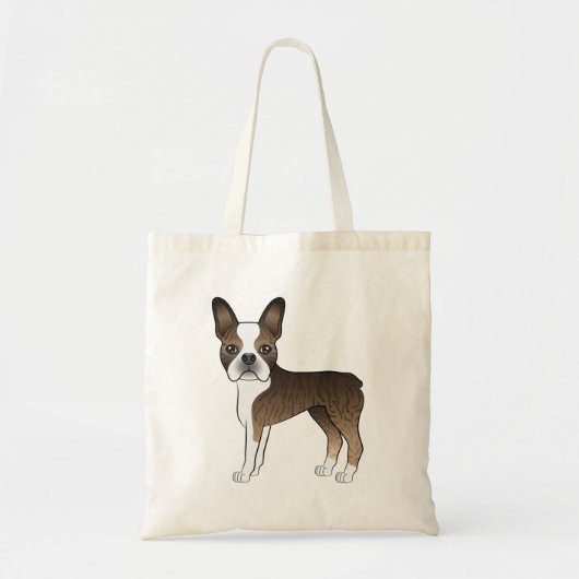 Brindle Boston Terrier Cute Cartoon Dog Design トートバッグ (正面)