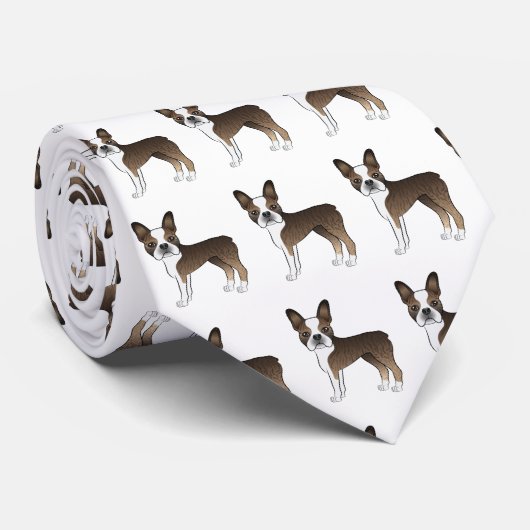 Brindle Boston Terrier Cute Cartoon Dog Pattern ネクタイ (ロール)