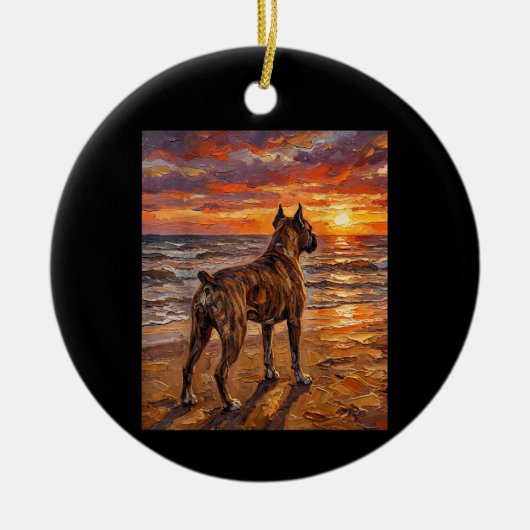 Brindle Boxer at Sunset Beach Boxer Dog Art Gift セラミックオーナメント (正面)