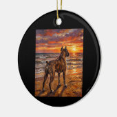 Brindle Boxer at Sunset Beach Boxer Dog Art Gift セラミックオーナメント (左)
