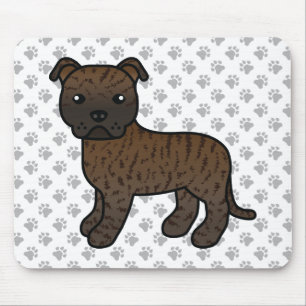Brindle English Staffie Cute Cartoon Dog & Paws マウスパッド