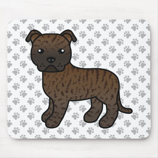 Brindle English Staffie Cute Cartoon Dog & Paws マウスパッド (正面)