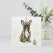 Brindle French Bulldog Birthday Party Hat Cupcake カード (スタンド正面)