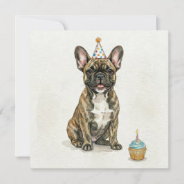 Brindle French Bulldog Birthday Party Hat Cupcake カード