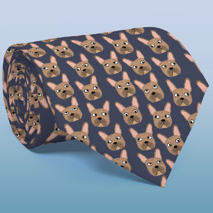 Brindle French Bulldog Blue Neck Tie ネクタイ
