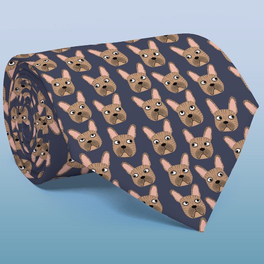 Brindle French Bulldog Blue Neck Tie ネクタイ