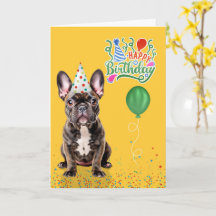 Brindle French Bulldog Party Hat Yellow Birthday