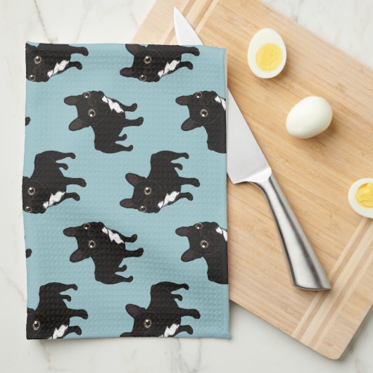 Brindle Frenchieは散歩するのを好みます キッチンタオル (四つ折り)