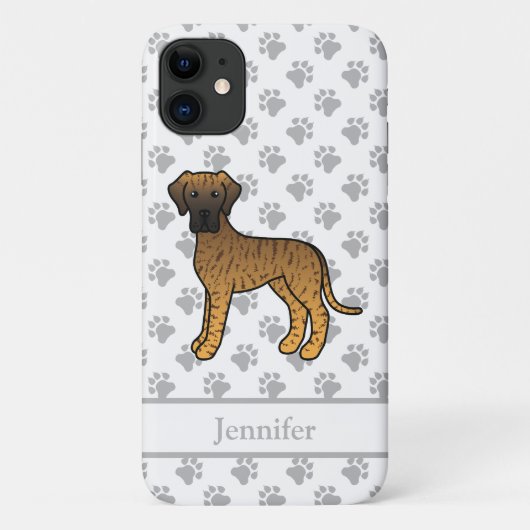 Brindle Great Dane Cute Cartoon Dog & Name Case-Mate iPhoneケース (裏面)