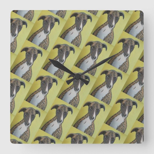 Brindle Greyhound Wall Clock スクエア壁時計 (正面)