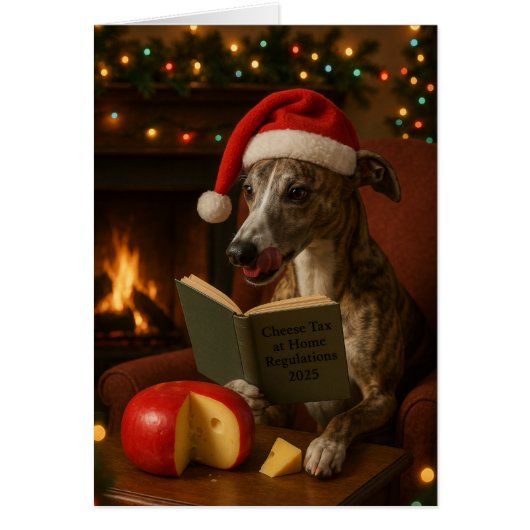 Brindle Whippet Cheese Tax Christmas greeting card (正面)