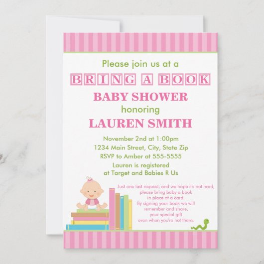 Bring A Book Baby Shower招待状5 x 7カード 招待状 (正面)