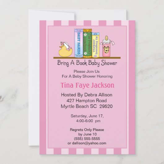 Bring a Book Baby Shower招待状(Girl) 招待状 (正面)