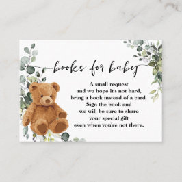 Bring a Book Bear Greenery赤ちゃんシャワー挿入カード プレイスカード