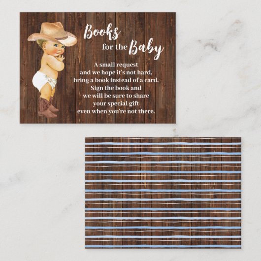 Bring a Book Little Cowboy Baby Shower Insert Card プレイスカード (正面/裏面)