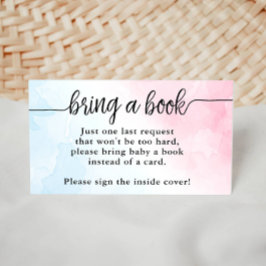 Bring a book, Pink and Blue Water color赤ちゃんシャワー エンクロージャーカード
