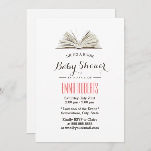 Bring a Book Request Baby Shower 招待状 (正面/裏面)