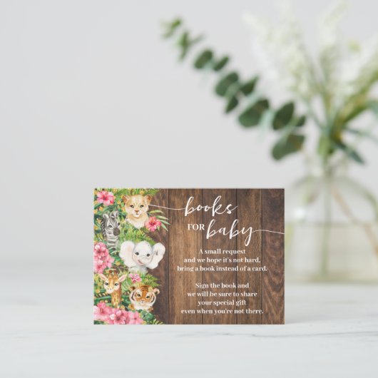 Bring a Book Rustic Pink Safari Baby Shower Card プレイスカード (スタンド正面)