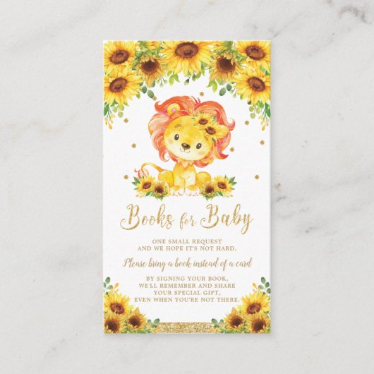 Bring a Book to Lion Sunflower Baby Shower エンクロージャーカード (正面)