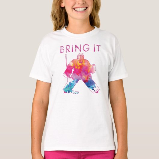 Bring It Gails Pink Hockey Goalie Water Color Tシャツ (正面)