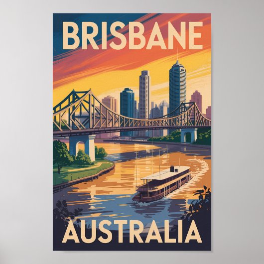 Brisbane Australia Illustration Travel Art Vintage ポスター (正面)