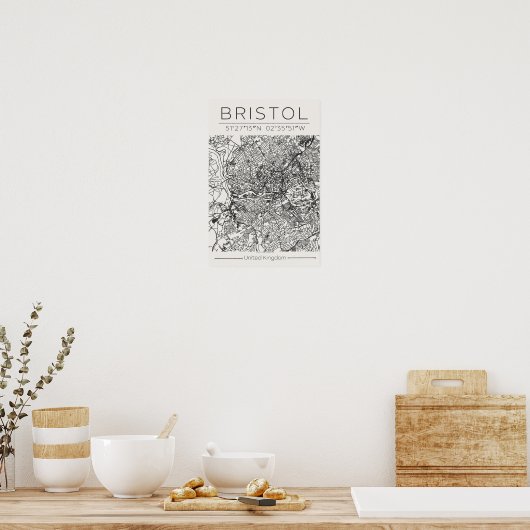 Bristol City Map Poster – Modern Minimal Urban Art ポスター (キッチン)
