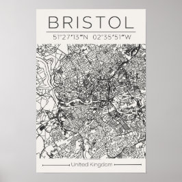 Bristol City Map Poster – Modern Minimal Urban Art ポスター